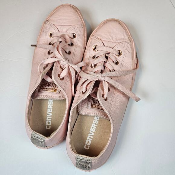 Converse All Star Pink Leather Lace Up Sneaker Men's 7 Women's 9 Pastel Goth - Picture 6 of 11